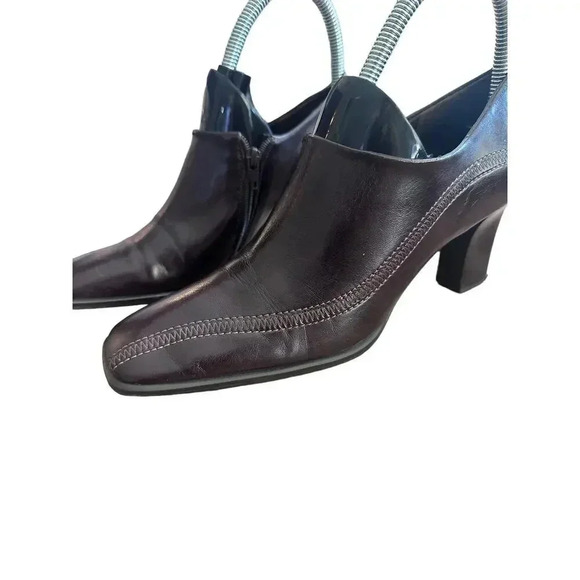 Franco Sarto Brown Leather Square Toe Side Zip Pumps Shoes Size 7.5 - Picture 2 of 8
